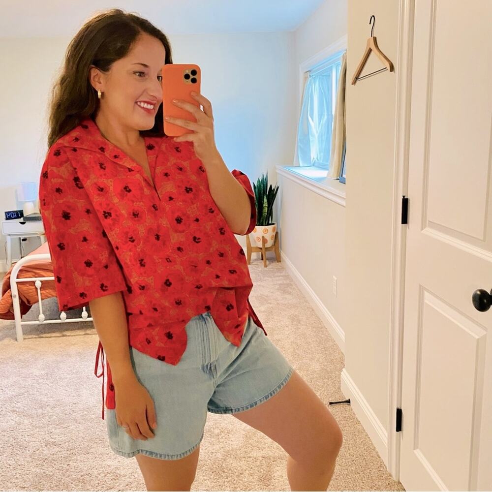 NWT JASON WU Pink Floral Cotton Poplin Collared Blouse Small